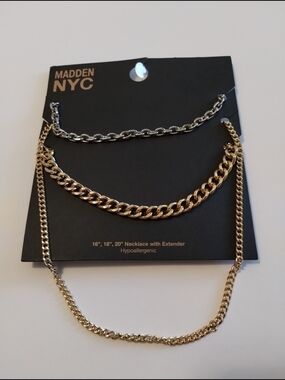 Madden NYC 3 PC Two-Tone Layered Chain Necklace Set - Gold & Silver